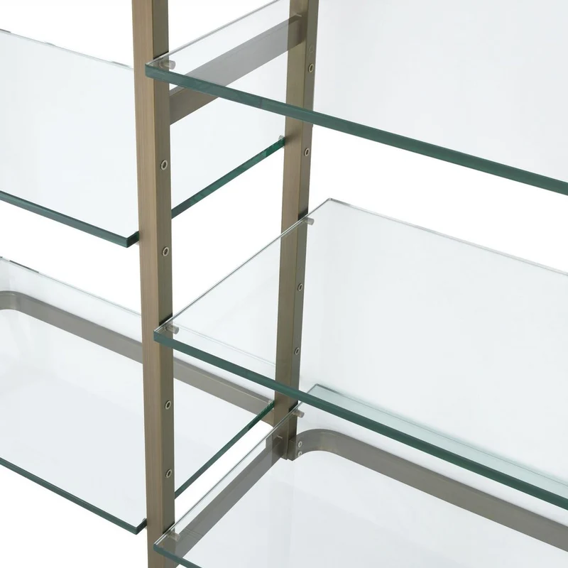 Casa Padrino Luxus Regalschrank Messingfarben 222,5 x 51 x H. 238 cm - Edelstahl Schrankwand mit 18 verstellbaren Glasregalen - Wohnzimmerschrank - Büroschrank - Luxus Möbel