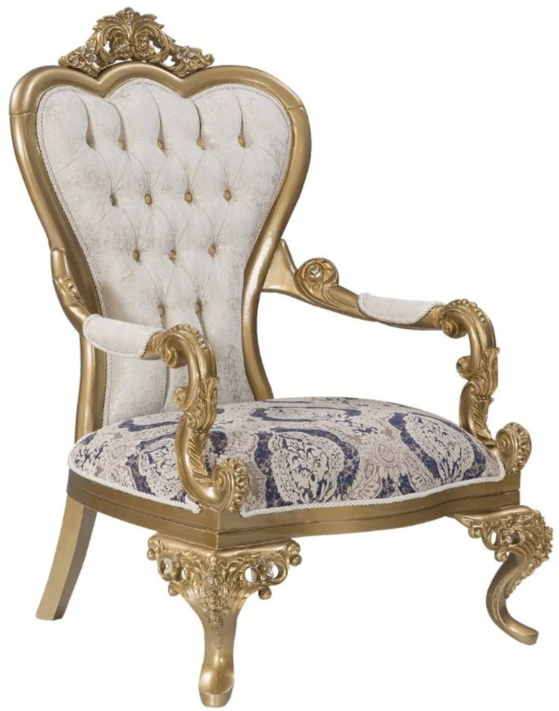 Casa Padrino Luxus Barock Sessel Blau / Weiß / Gold 89 x 94 x H. 122 cm - Wohnzimmer Möbel im Barockstil - Edel & Prunkvoll