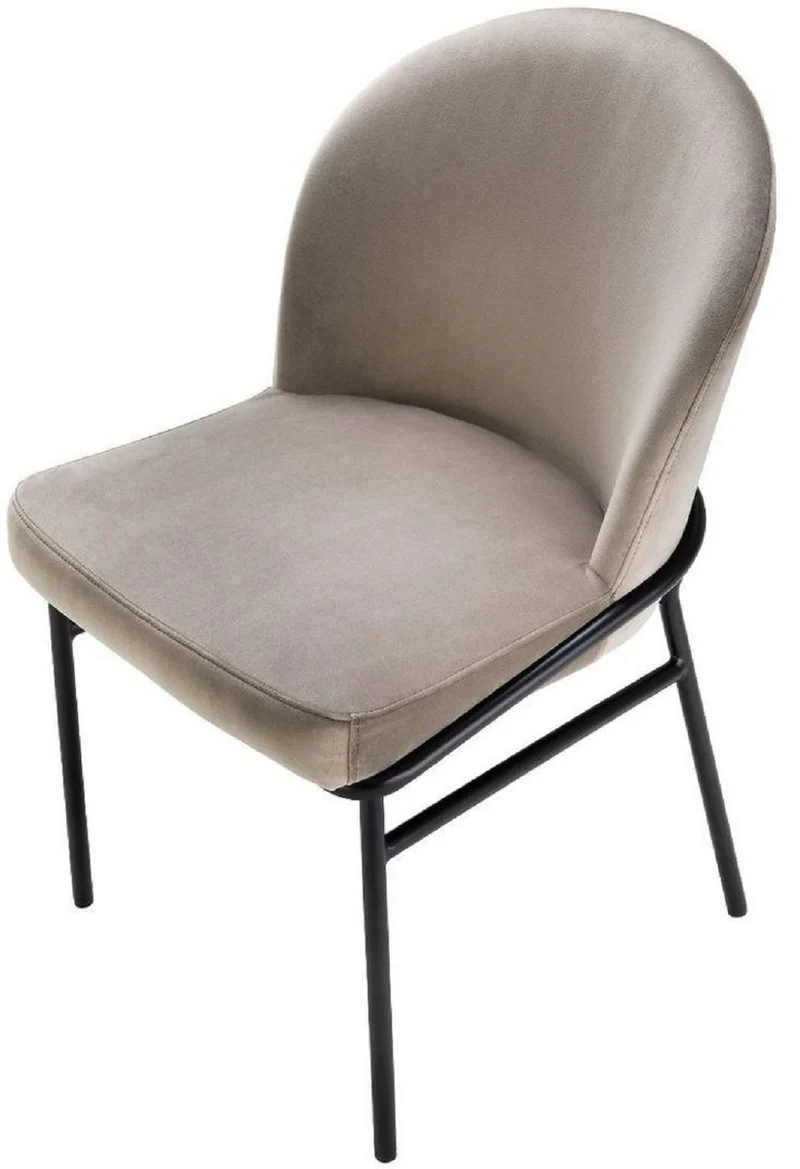 Casa Padrino Luxus Esszimmerstühle Greige / Schwarz 49 x 56 x H. 82 cm - Küchenstühle mit edlem Samtstoff - Esszimmer Set