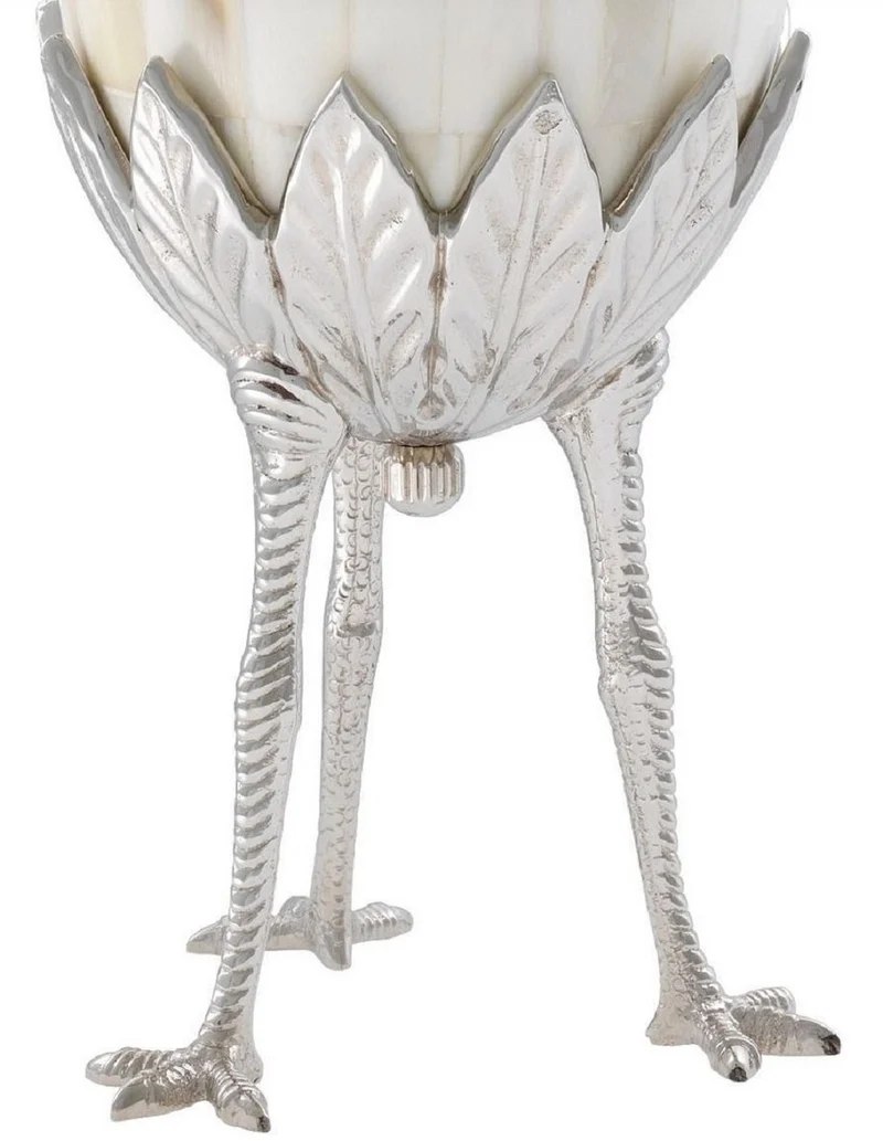 Casa Padrino Luxus Deko Objekt Emu Ei Naturfarben / Silber Ø 12 x H. 33 cm - Büro Schreibtisch Wohnzimmer Deko Accessoires