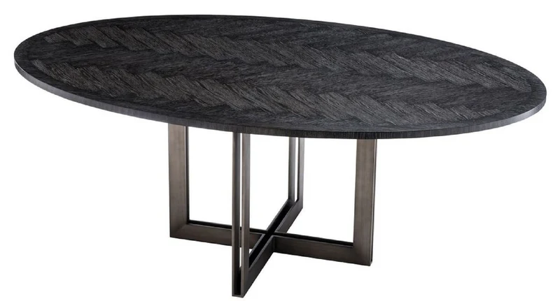 Casa Padrino Luxus Esstisch Schwarz / Bronze 200 x 120 x H. 76 cm - Ovaler Küchentisch - Luxus Esszimmer Möbel