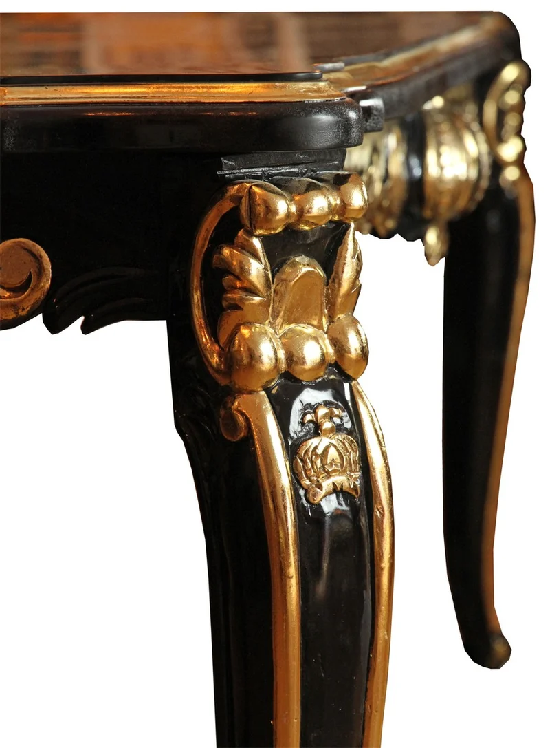 Pompöös by Casa Padrino Barock Luxus Esstisch mit Glasplatte Schwarz / Gold 160 x 100 cm - Pompööser Barock Esstisch designed by Harald Glööckler