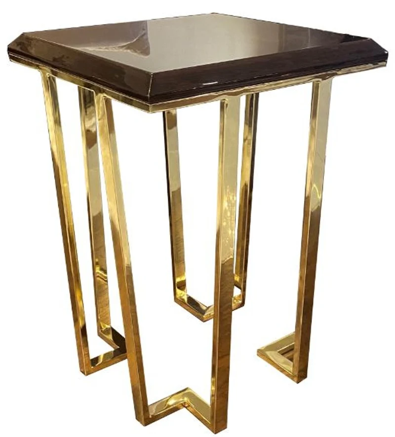 Casa Padrino Luxus Art Deco Beistelltisch Dunkelbraun / Gold 50 x 50 x H. 68 cm - Art Deco Wohnzimmer Möbel