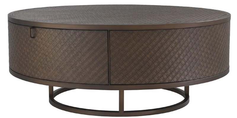 Casa Padrino Luxus Couchtisch Bronze Ø 100 x H. 40,5 cm - Runder Wohnzimmertisch mit 2 Schubladen - Luxus Wohnzimmermöbel