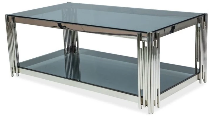 Casa Padrino Luxus Couchtisch Silber / Schwarz 120 x 60 x H. 40 cm - Edelstahl Wohnzimmertisch mit getönten Glasplatten - Luxus Möbel
