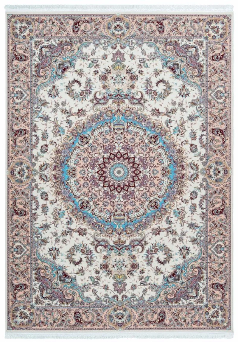 Casa Padrino Luxus Kunstfaser Teppich mit Fransen Elfenbeinfarben / Beige / Türkis - Verschiedene Größen - Rechteckiger Wohnzimmer Teppich im Orientalischen Stil