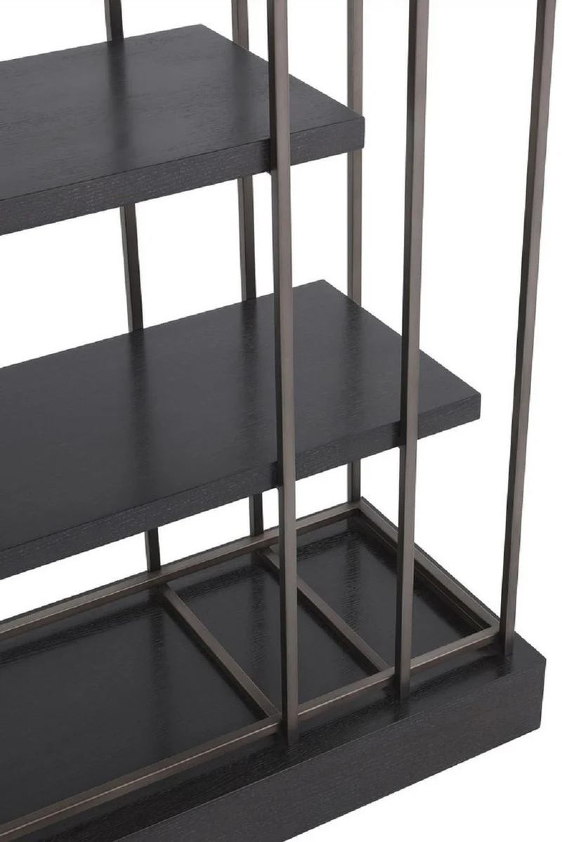 Casa Padrino Luxus Regalschrank Schwarz / Bronze 166 x 45 x H. 222 cm - Bücherschrank - Wohnzimmerschrank - Büroschrank