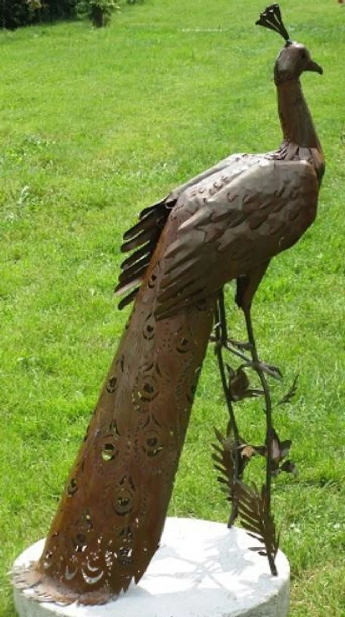 Casa Padrino Gartendeko Skulptur Pfau Rostfarben 50 x 75 x H. 118 cm - Elegante Gartendeko Figur - Wetterbeständige Gartenfigur