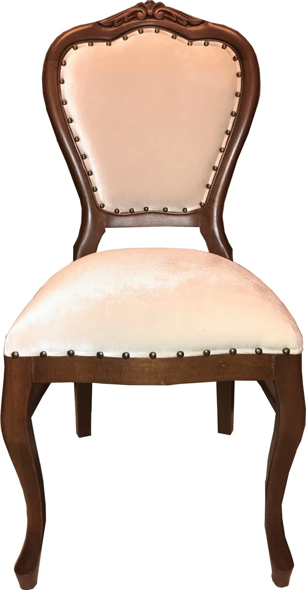 Casa Padrino Barock Luxus Esszimmer Stuhl Braun / Creme Samtstoff Mod2 - Barock Möbel