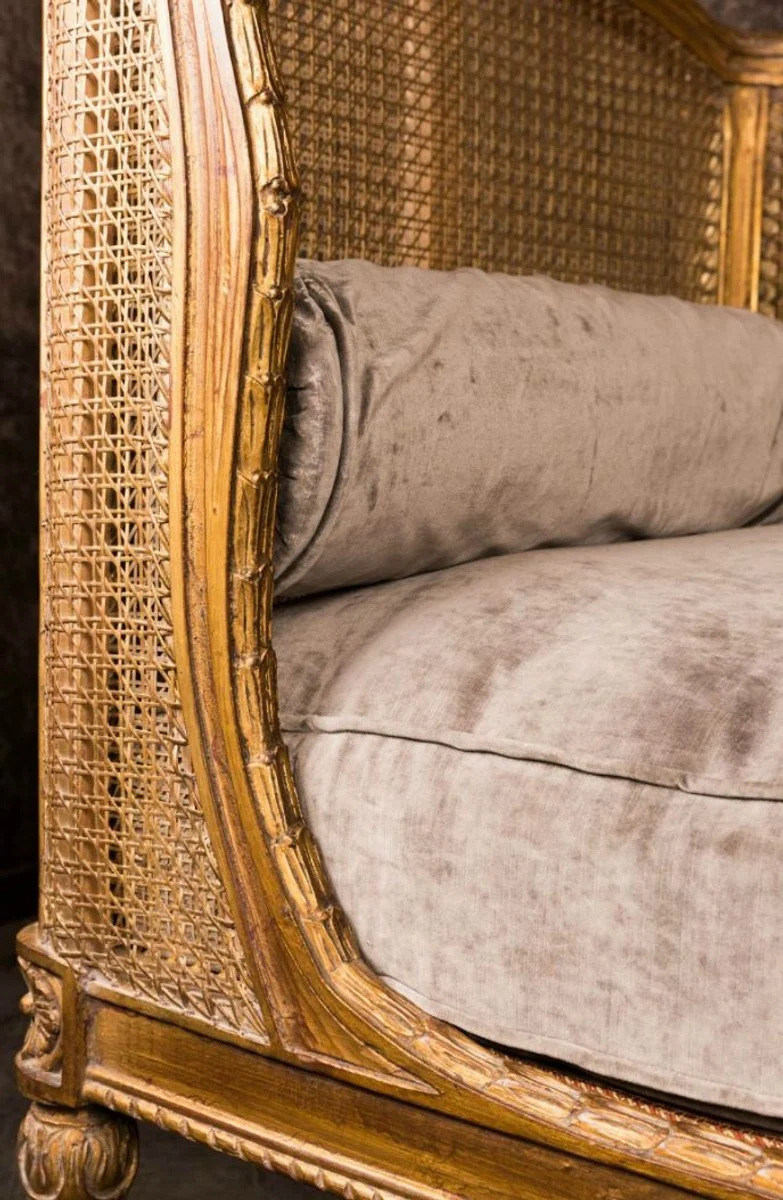 Casa Padrino Luxus Barock Sofa mit Kissen Braun / Taupe 187 x 89 x H. 103 cm - Handgefertigtes Sofa im Antik Stil - Wohnzimmer Möbel