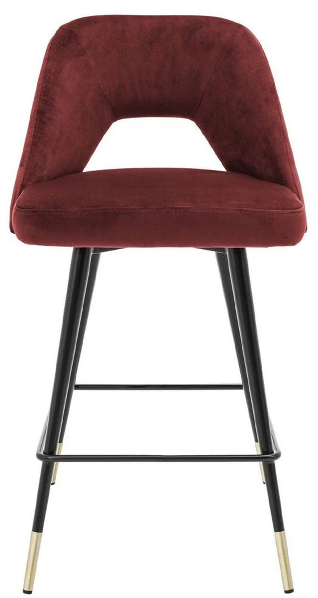 Casa Padrino Luxus Barstuhl Bordeauxrot / Schwarz / Messing 50 x 50 x H. 90 cm - Barhocker mit Rückenlehne