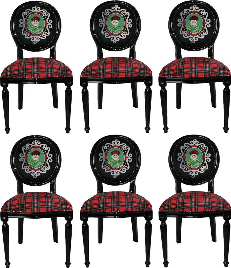 Casa Padrino Luxus Barock Esszimmer Set Schottland Mann Mehrfarbig / Schwarz 48 x 50 x H. 98 cm - 6 handgefertigte Esszimmerstühle - Barock Esszimmermöbel