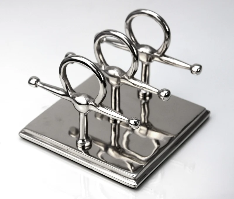 Casa Padrino Luxus Briefständer Messing vernickelt 17.5 x 17.5 x H. 13 cm Horsebit - Brief Ständer Visitenkarten - Edle Büro Accessoires