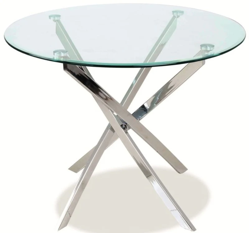 Casa Padrino Luxus Esstisch Silber Ø 90 x H. 71 cm - Moderner runder Esszimmertisch mit gehärteter Glasplatte und verchromten Metall Tischbeinen - Küchenmöbel