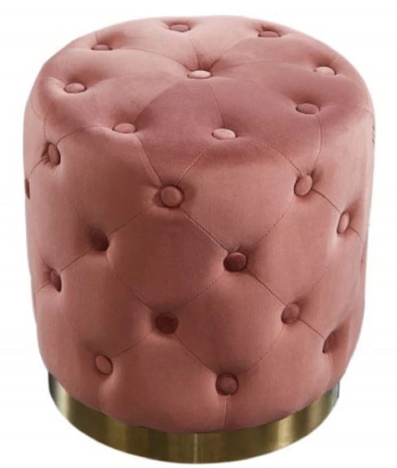 Casa Padrino Chesterfield Samt Hocker Altrosa / Gold Ø 36 x H. 40 cm - Runder Sitzhocker - Chesterfield Möbel