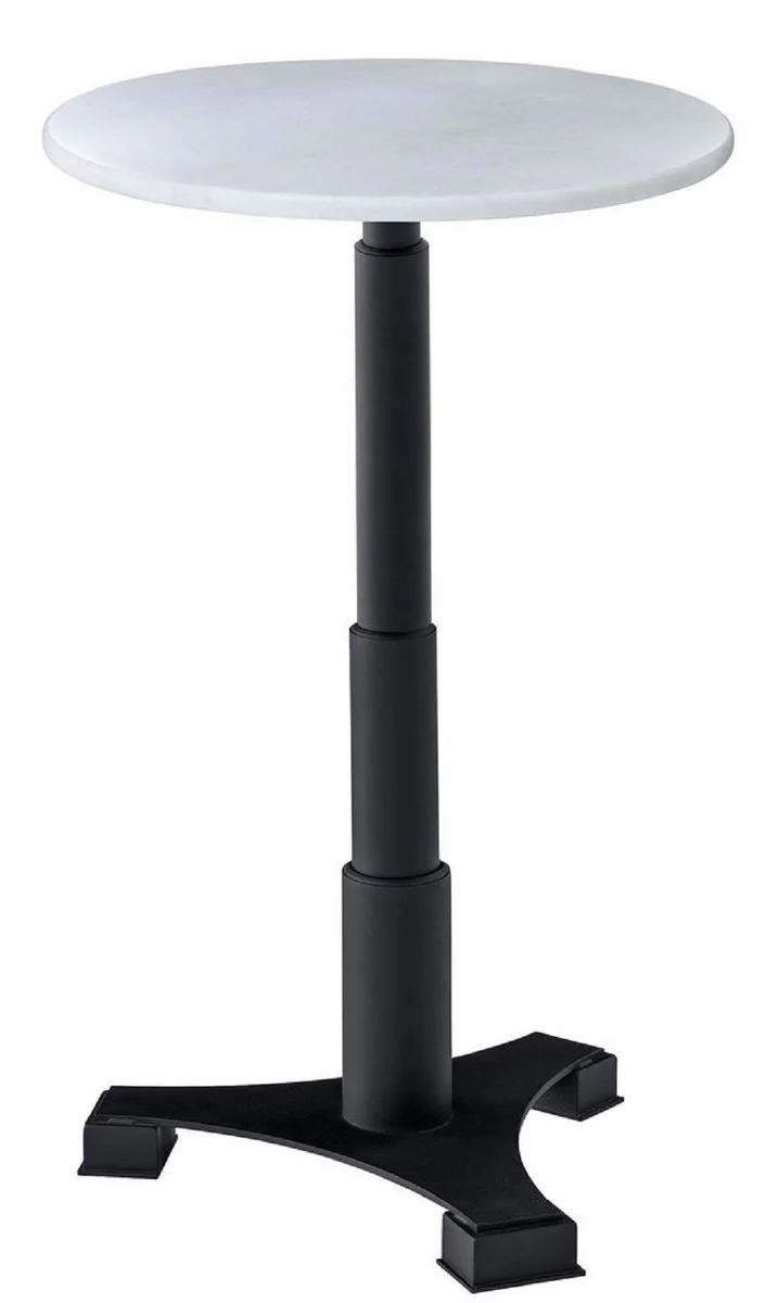 Casa Padrino Luxus Bartisch Weiß / Schwarz Ø 60 x H. 110 cm - Stehtisch mit runder Marmorplatte - Bar Möbel