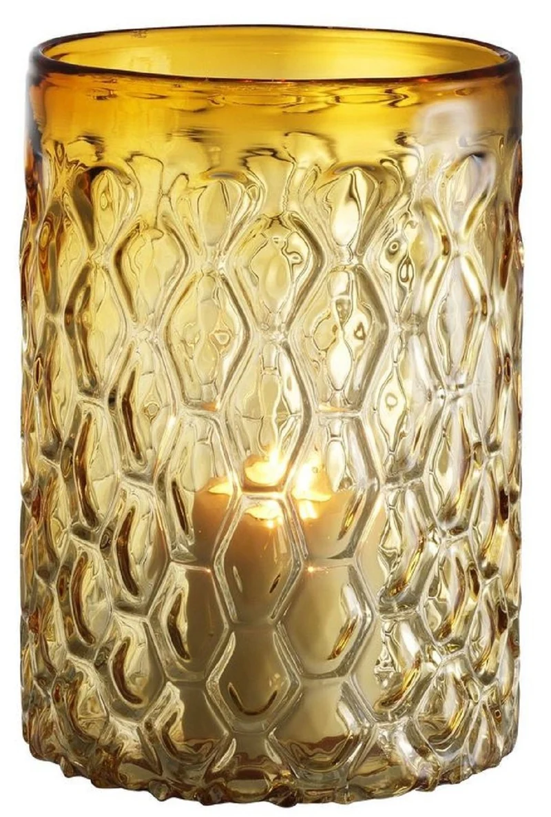 Casa Padrino Luxus Glas Kerzenleuchter Gelb Ø 20 x H. 28 cm - Hotel & Restaurant Deko Accessoires