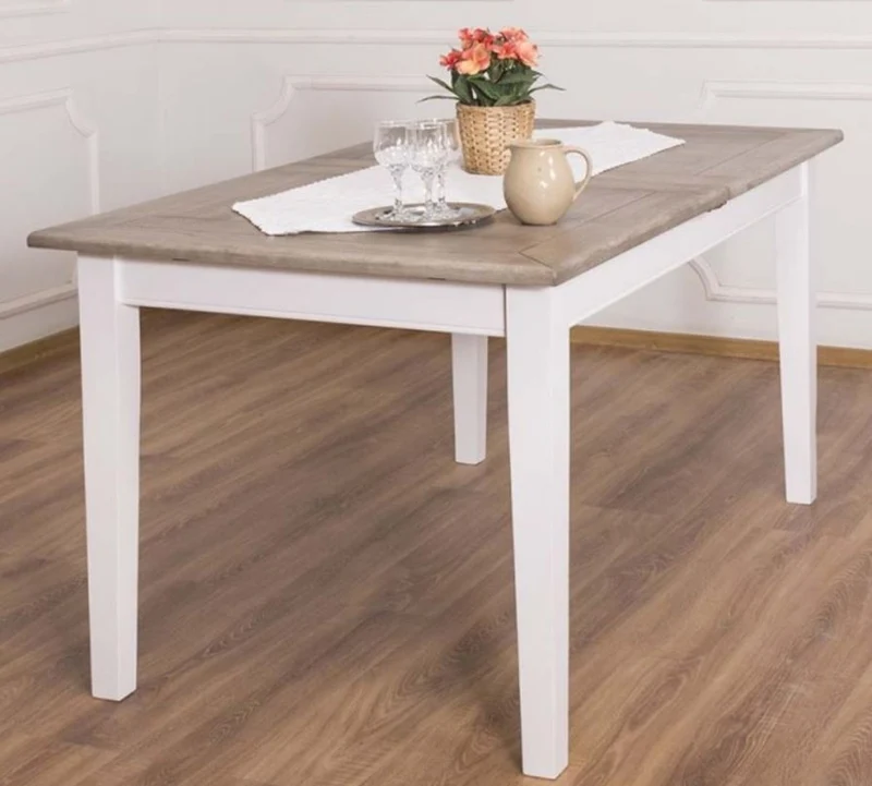 Casa Padrino Landhausstil Esstisch Braun / Weiß 160-200 x 90 x H. 78 cm - Massivholz Küchentisch mit ausziehbarer Eichenholz Tischplatte
