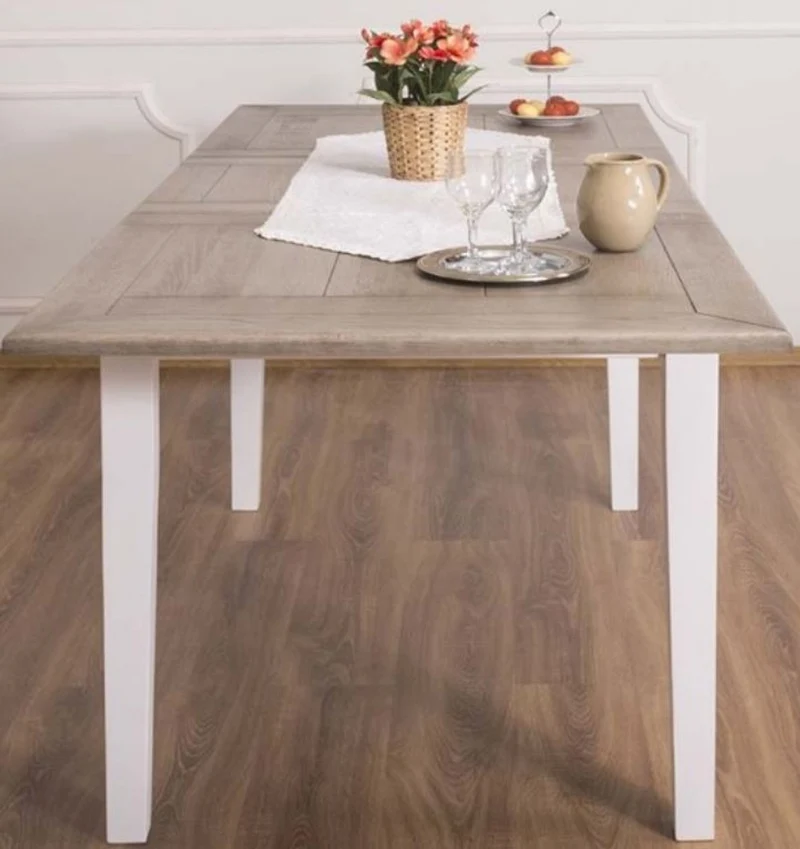 Casa Padrino Landhausstil Esstisch Braun / Weiß 160-200 x 90 x H. 78 cm - Massivholz Küchentisch mit ausziehbarer Eichenholz Tischplatte