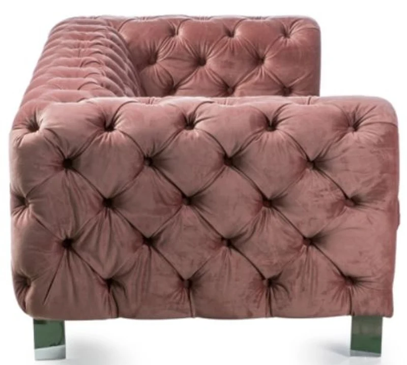 Casa Padrino Luxus Chesterfield Samt Sofa Vintage Rosa / Silber 200 x 100 x H. 68 cm - Chesterfield Wohnzimmer Möbel