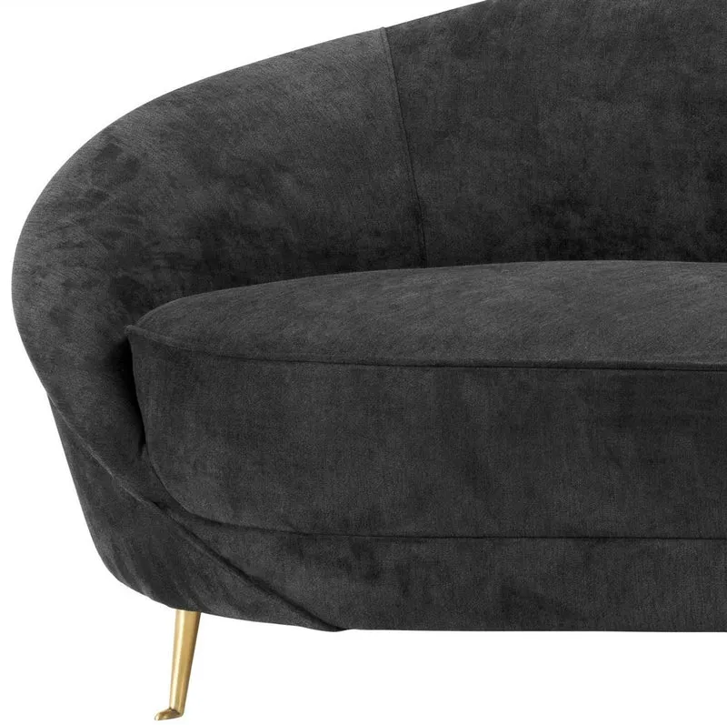 Casa Padrino Designer Samt Sofa Schwarz / Messingfarben 245 x 87 x H. 79 cm - Gebogene Luxus Couch - Designer Wohnzimmer Möbel