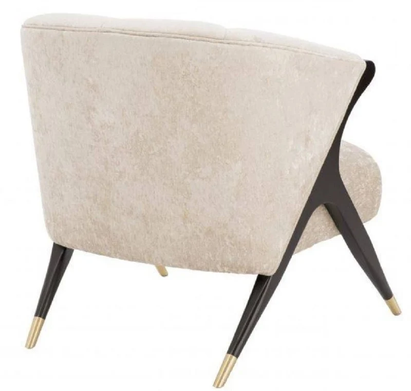 Casa Padrino Designer Sessel Cremefarben / Schwarz / Messingfarben 71,5 x 79,5 x H. 77 cm - Luxus Möbel