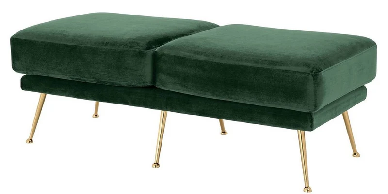 Casa Padrino Luxus Samt Sitzbank Dunkelgrün / Messingfarben 125 x 58 x H. 45 cm - Gepolsterte Samt Bank - Luxus Möbel