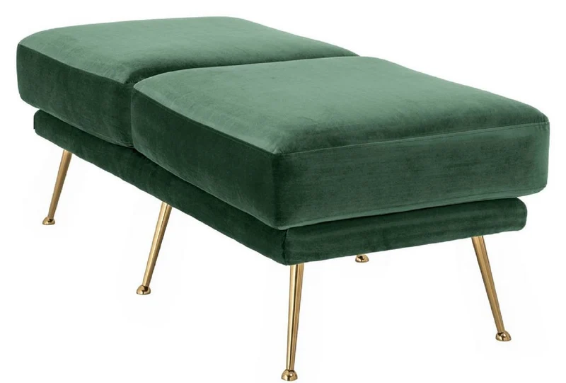 Casa Padrino Luxus Samt Sitzbank Dunkelgrün / Messingfarben 125 x 58 x H. 45 cm - Gepolsterte Samt Bank - Luxus Möbel