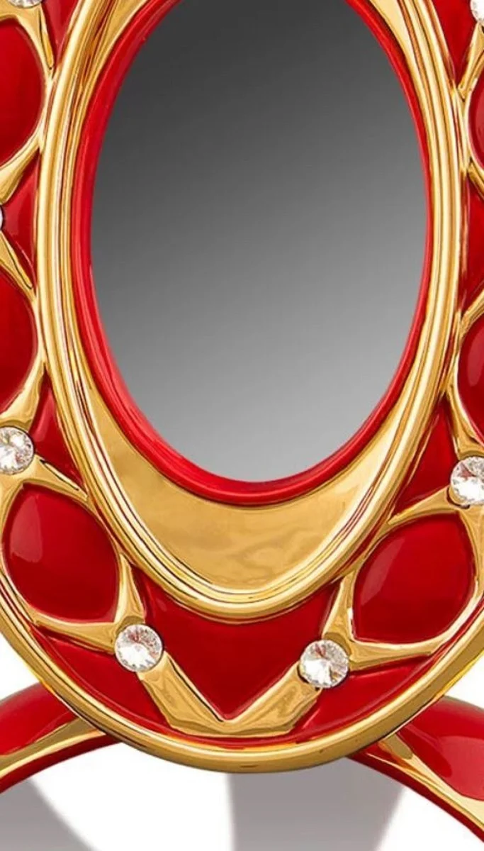 Casa Padrino Barock Bilderrahmen Rot / Gold 26 x 16 x H. 36 cm - Prunkvoller Keramik Bilderrahmen mit Swarovski Kristallglas