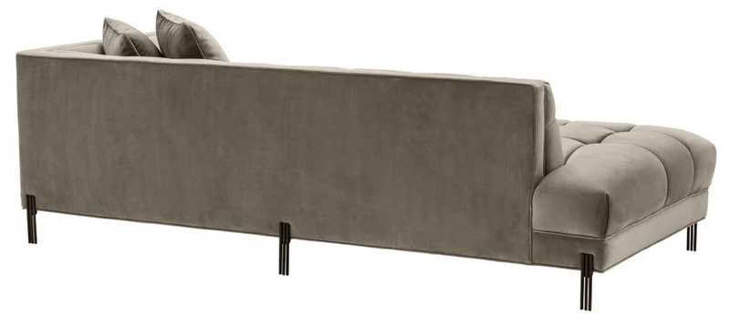 Casa Padrino Luxus Lounge Sofa Greige / Schwarz 223 x 95 x H. 68 cm - Rechtsseitiges Wohnzimmer Sofa mit edlem Samtsoff und 2 Kissen