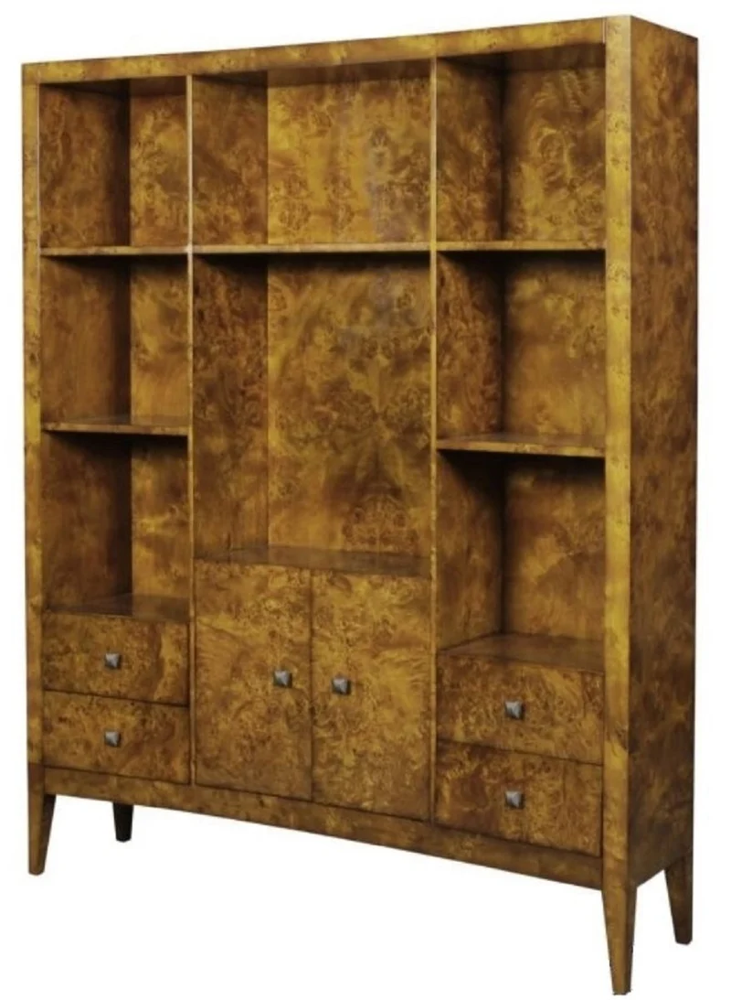 Casa Padrino Luxus Bücherschrank mit 2 Türen und 4 Schubladen Hellbraun 150 x 35 x H. 190 cm - Büroschrank - Wohnzimmerschrank - Luxus Qualität