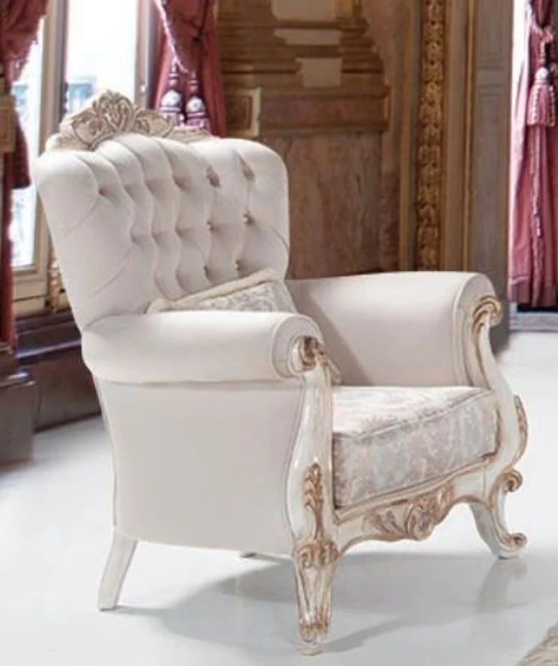 Casa Padrino Luxus Barock Wohnzimmer Sessel mit Kissen Hellgrau / Weiß / Antik Bronze 95 x 75 x H. 120 cm - Möbel im Barockstil