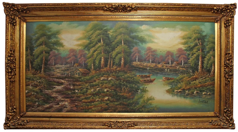 Casa Padrino Barock Ölgemälde Landschaft Mehrfarbig / Gold 285 x H. 164 cm - Riesiges handgemaltes Barock Gemälde mit massivem Prunkrahmen