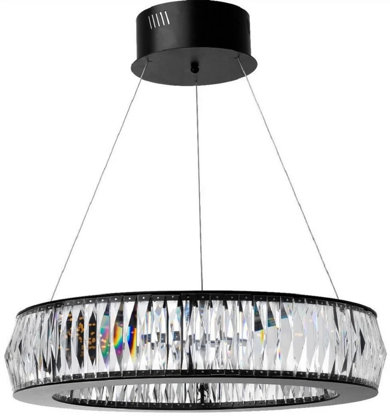 Casa Padrino Luxus LED Kronleuchter Schwarz Ø 63 x H. 170 cm - Moderner runder Kristallglas Kronleuchter - Luxus Qualität