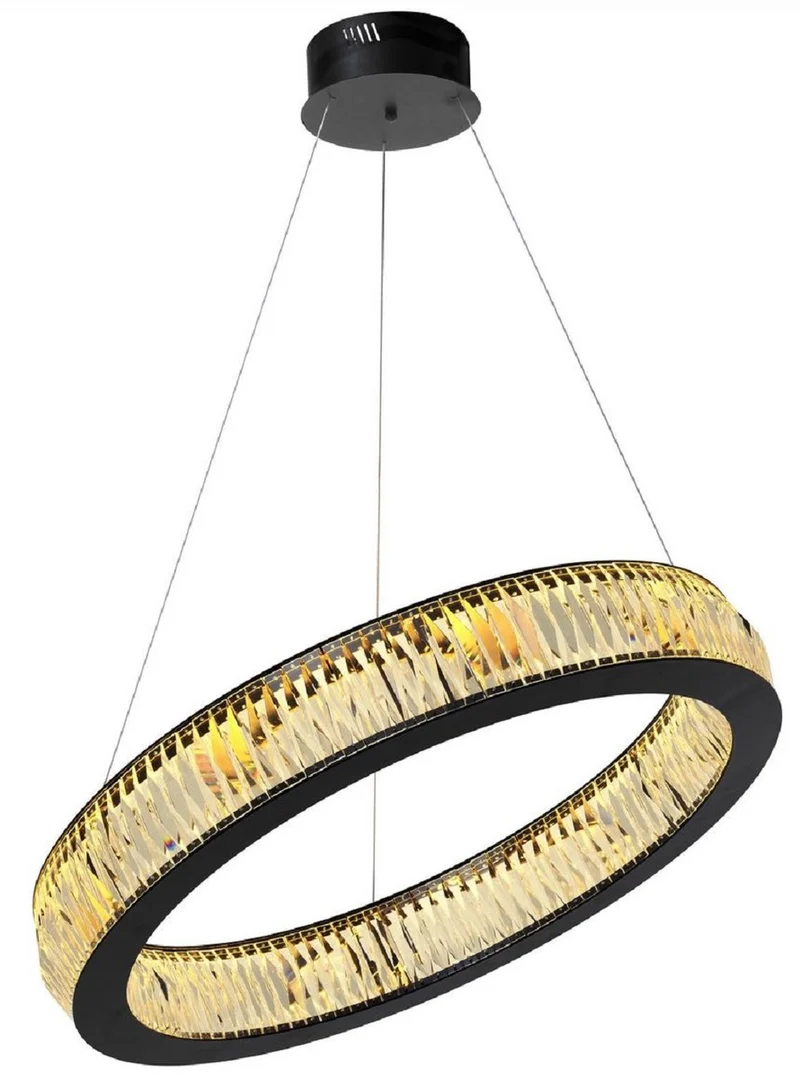 Casa Padrino Luxus LED Kronleuchter Schwarz Ø 91 x H. 13 cm - Moderner runder Kristallglas Kronleuchter - Luxus Qualität