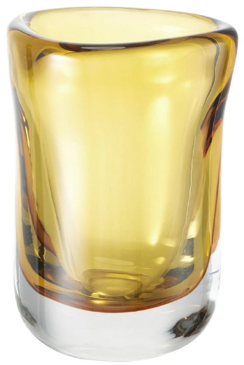 Casa Padrino Luxus Deko Glas Vase Gelb Ø 12 x H. 17 cm - Mundgeblasene Blumenvase - Luxus Deko Accessoires