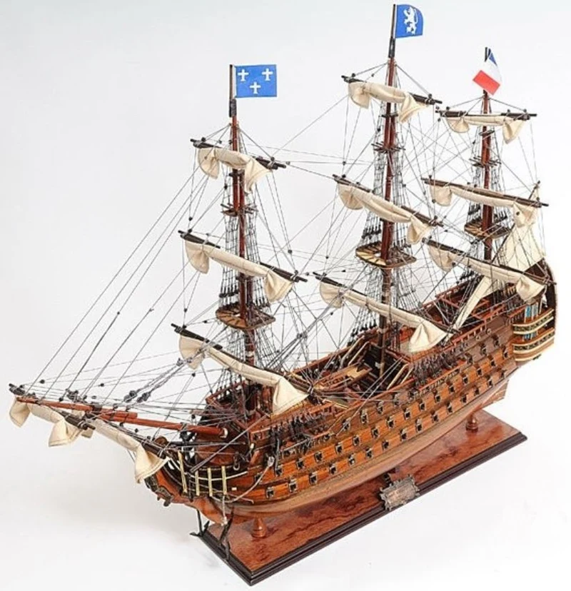 Casa Padrino Luxus Flaggschiff Royal Louis mit Massivholz Ständer Braun 94 x 30,5 x H. 91,4 cm - Handgefertigtes Deko Schiff Holzschiff Segelschiff