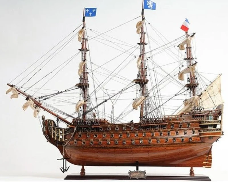 Casa Padrino Luxus Flaggschiff Royal Louis mit Massivholz Ständer Braun 94 x 30,5 x H. 91,4 cm - Handgefertigtes Deko Schiff Holzschiff Segelschiff