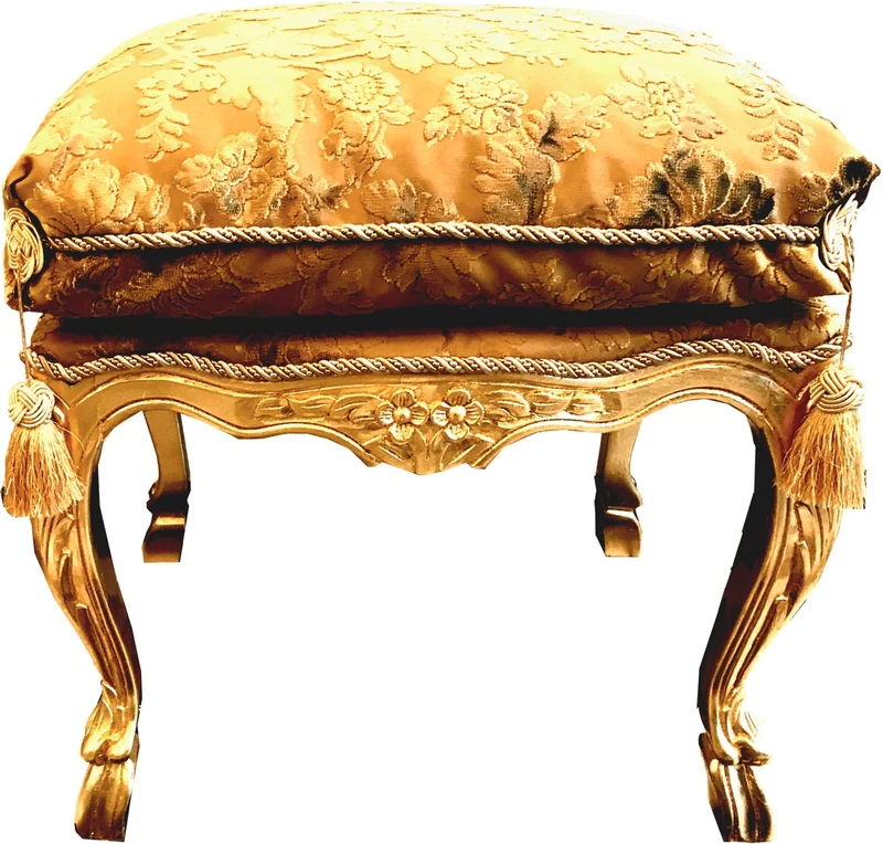 Pompöös by Casa Padrino Luxus Barock Sitzhocker mit Sitzkissen Eckig Gold Muster / Gold - Pompööser Barock Hocker designed by Harald Glööckler