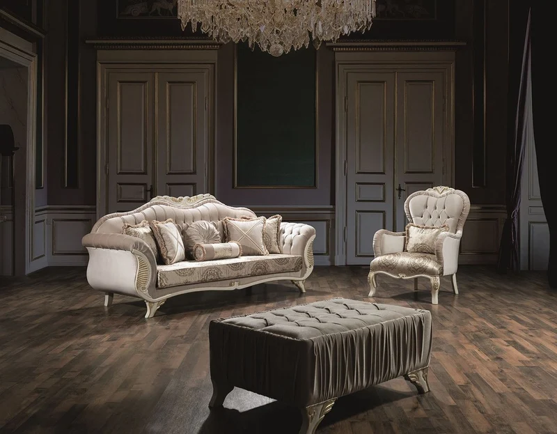 Casa Padrino Luxus Barock Wohnzimmer Sofa mit Glitzersteinen und dekorativen Kissen Grau / Creme / Gold 220 x 80 x H. 100 cm - Edle Barockstil Möbel