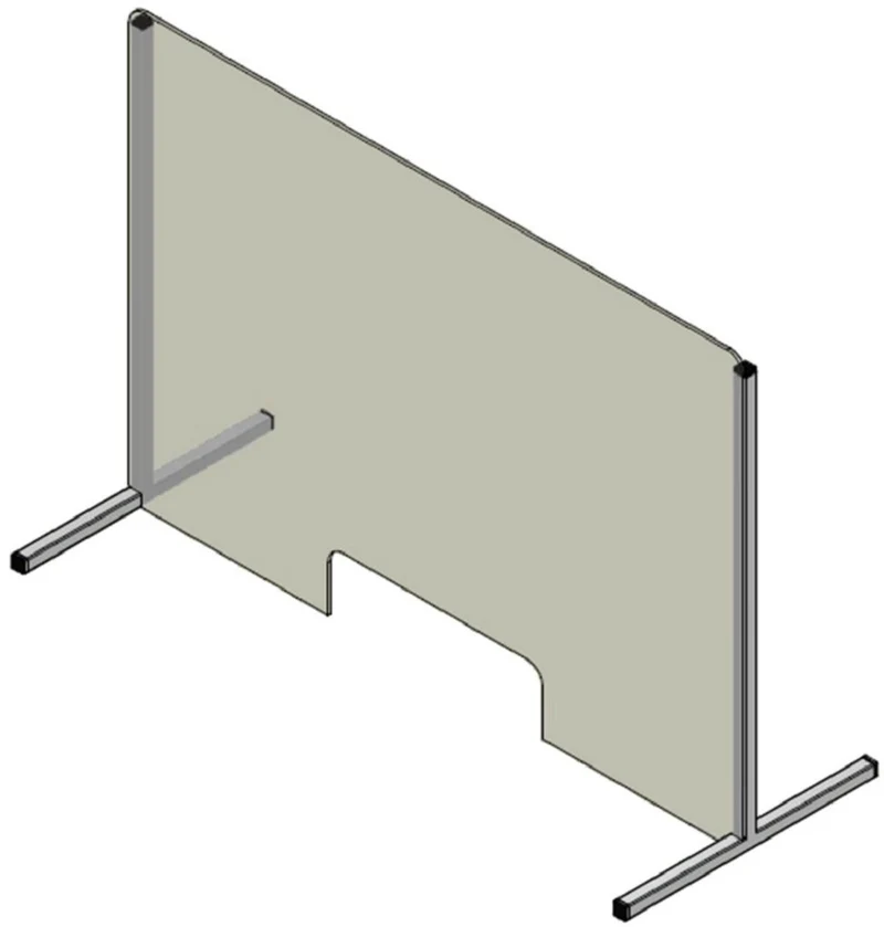 Casa Padrino Kunststoff Covid-19 Trennscheibe mit Durchreiche und Edelstahl Gestell Transparent / Silber 120 x 80 cm