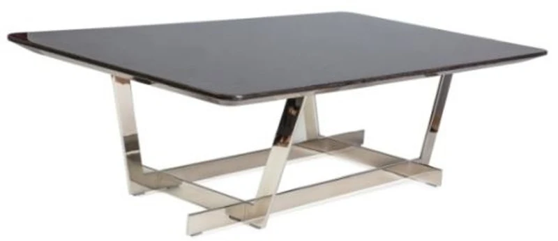 Casa Padrino Luxus Couchtisch Schwarz / Silber 140 x 80 x H. 40 cm - Wohnzimmertisch mit Furnierholz Tischplatte und verchromtem Edelstahl Gestell - Wohnzimmer Möbel