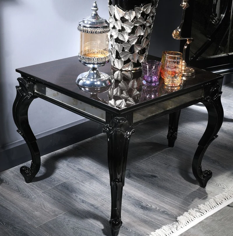 Casa Padrino Luxus Barock Beistelltisch Schwarz / Braun 65 x 65 x H. 57 cm - Edler Massivholz Tisch mit Glasplatte und Spiegelglas - Luxus Qualität