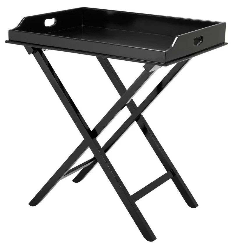 Casa Padrino Luxus Serviertablett mit Ständer Schwarz 77 x 59,5 x H. 81,5 cm - Abnehmbares und klappbares Mahagoni Tablett - Luxus Accessoires