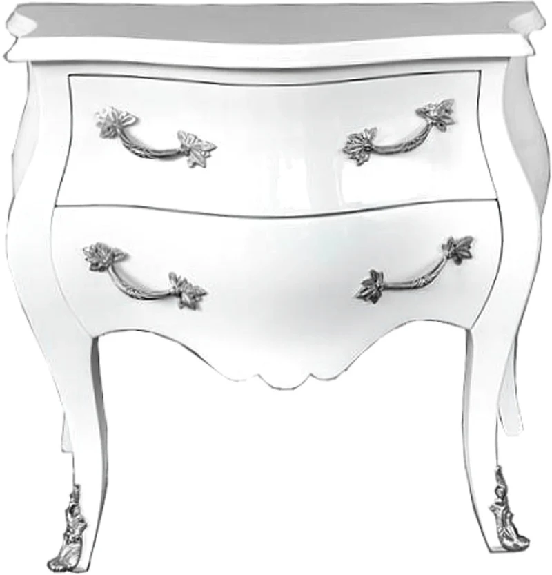 Casa Padrino Barock Kommode 80 cm Weiß / Silber - Möbel Barockmöbel