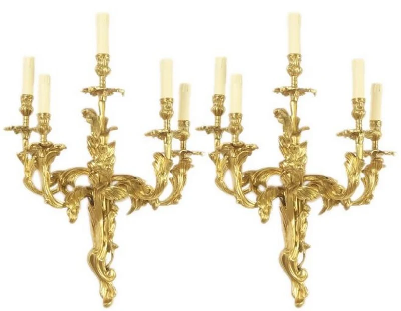 Casa Padrino Barock Wandkerzenleuchter Set Gold 45 x 25 x H. 70 cm - Prunkvolle Wandleuchten aus vergoldeter Bronze - Barock Wanddeko