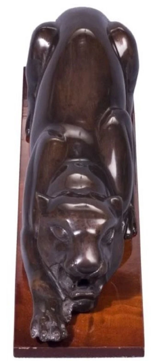 Casa Padrino Luxus Dekofigur Puma Bronze / Braun 60 x 11 x H. 20 cm - Elegante Messing Figur mit Holzsockel - Deko Skulptur
