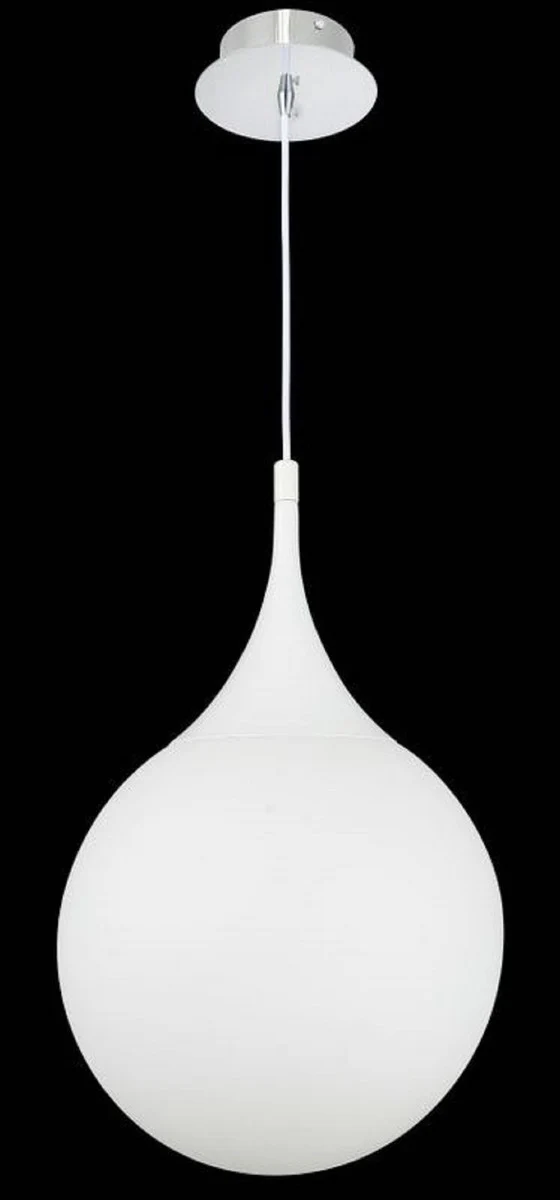 Casa Padrino LED Hängeleuchte Silber / Weiß Ø 30 x H. 150 cm - Pendelleuchte mit Mattglas Lampenschirm
