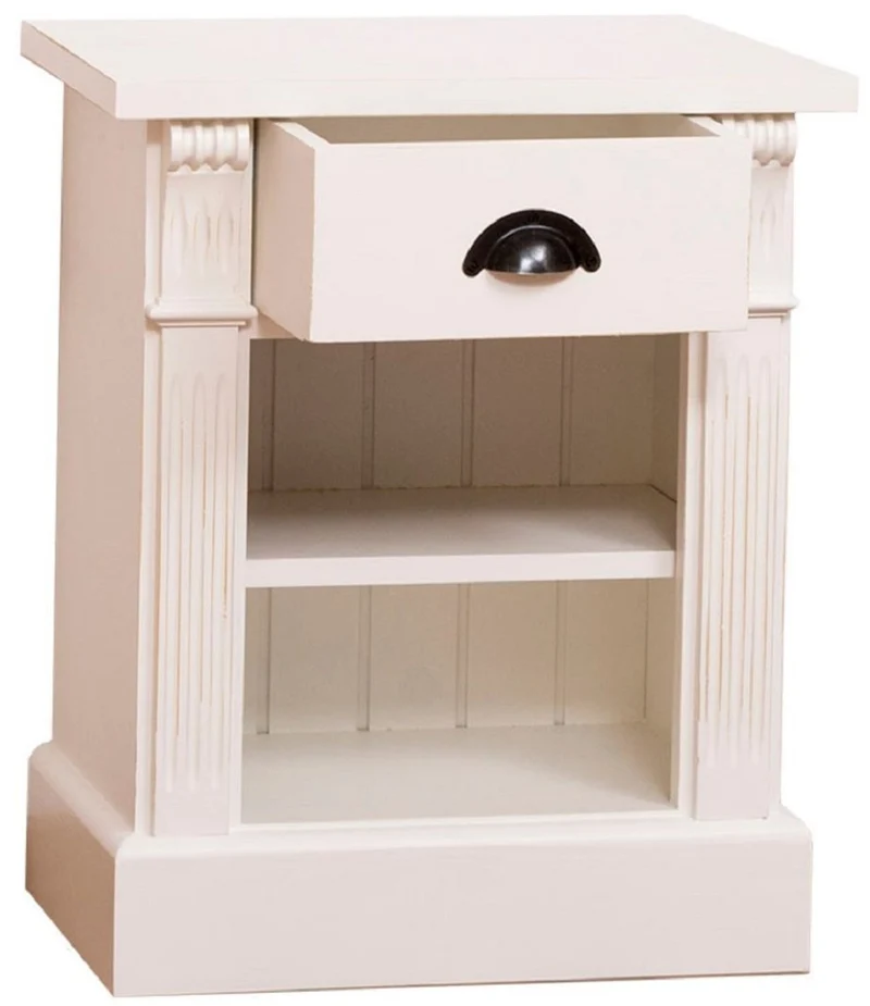 Casa Padrino Landhausstil Nachttisch mit Schublade und Regal Cremefarben 49 x 33 x H. 60 cm - Massivholz Nachtkommode - Nachtschrank - Landhausstil Schlafzimmermöbel