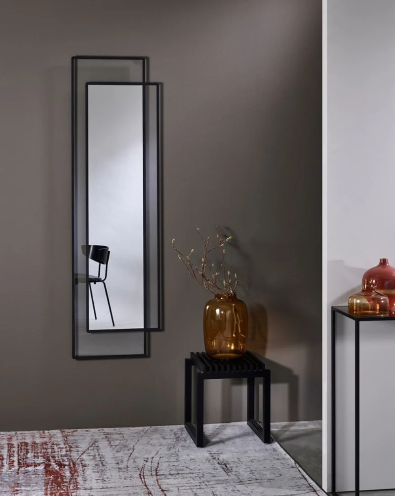 Casa Padrino Designer Wandspiegel Schwarz 50 x H. 170 cm - Wohnzimmer Spiegel - Garderoben Spiegel - Designer Spiegel - Luxus Kollektion